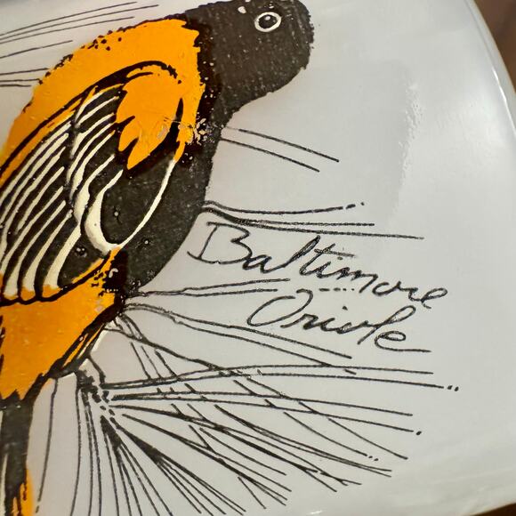 Fire King Milk Glass Bird Coffee Cup Cardinal Oriole Mug Anchor Hocking USA - Picture 8 of 9